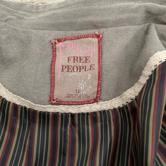 Free People Gray Military Band Button Down Ruffled Cotton Jacket Lined 12 - Picture 6 of 9